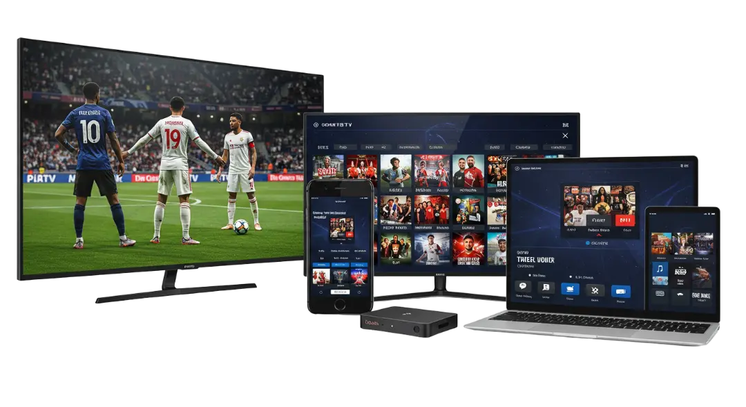 DoxDox IPTV IPTV displayed across TV, monitor, laptop, phone and tablet
